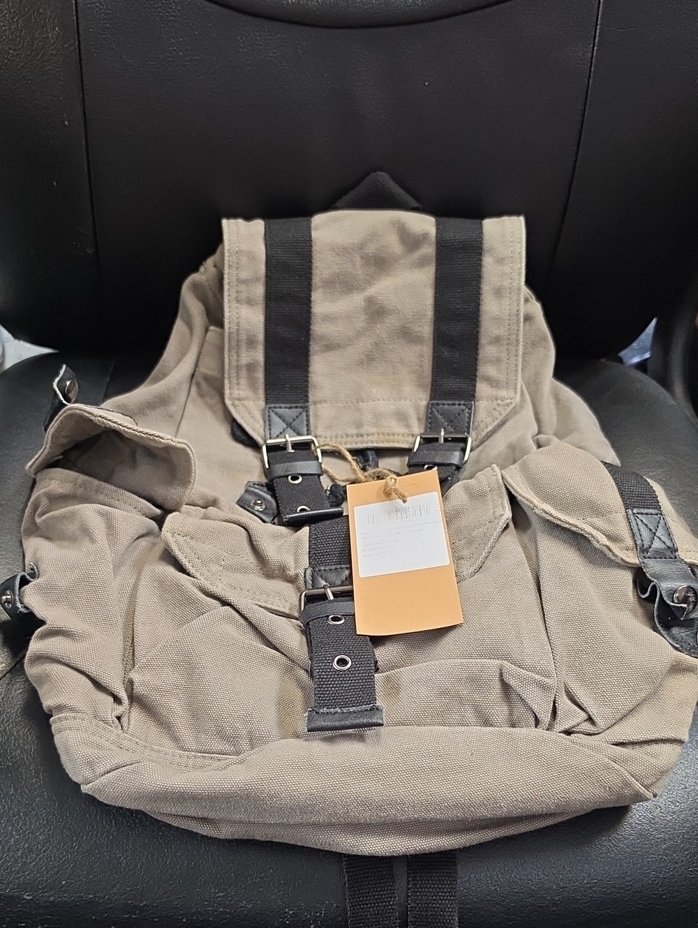 Canvas Men's Backpack in Taupe with Black Straps